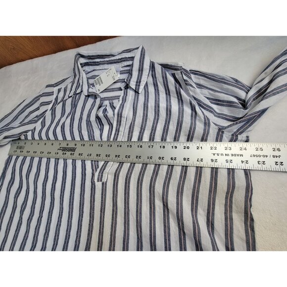 H&M Womens Striped Long-Sleeve V-Neck Popover Blouse US 12 White 100% Cotton New - Picture 6 of 7